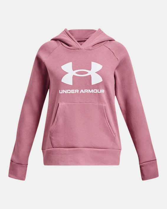 Girls' UA Rival Fleece Big Logo Hoodie, Pink, pdpMainDesktop image number 0